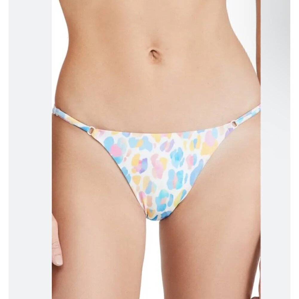Onia NWT Alexa Watercolor triangle bikini bottom, White/blue/pink, Size XL